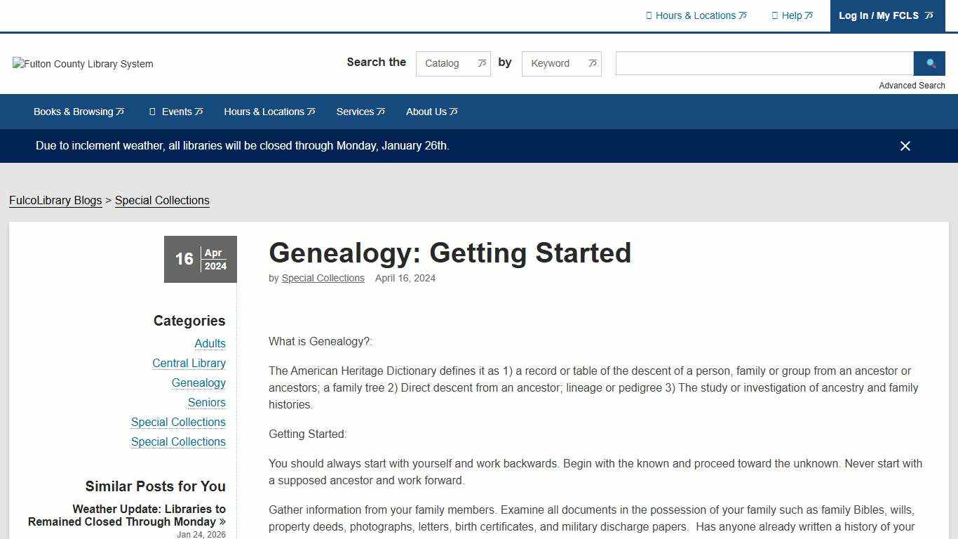 Genealogy: Getting Started Fulton County Library System